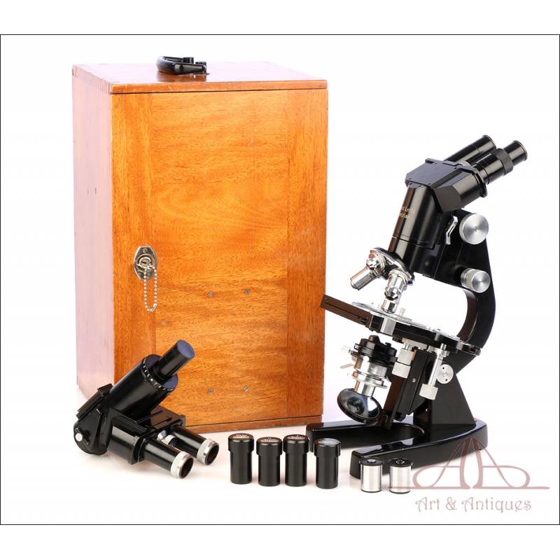 Antiguo Microscopio E. Leitz Wetzlar Binocular - Triocular. Alemania, Años 50