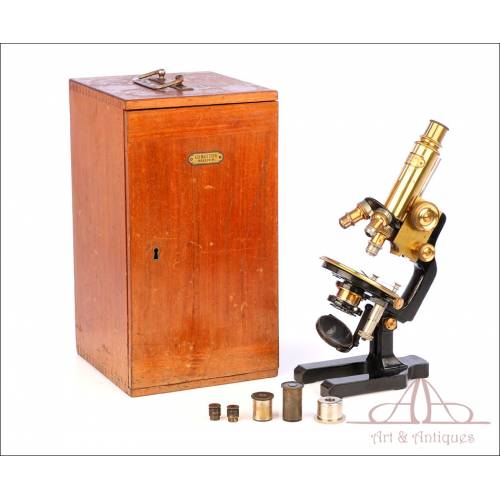 Antiguo Microscopio Alemán Ed. Messter. Alemania, Circa 1910.