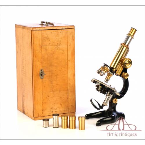 Fantastic Antique Waldemar Strauss Microscope. Berlin, Germany, Circa 1910