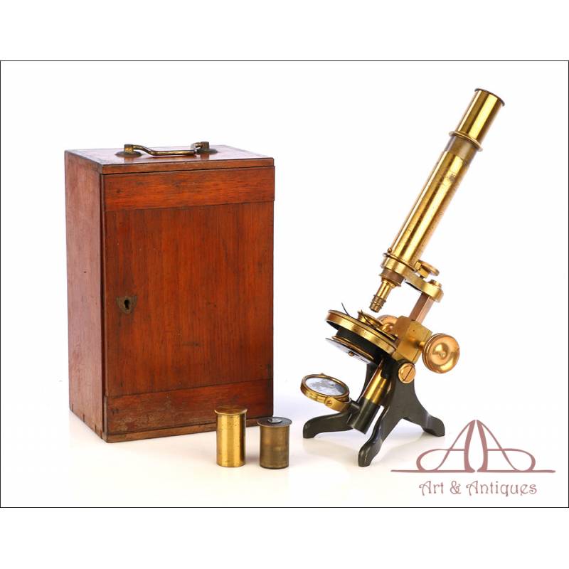 Antiguo Microscopio Compuesto Inglés Walter Lawley. Inglaterra, Circa 1880