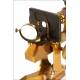 Rare Antique English Pillischer Brass Microscope. England, Circa 1890