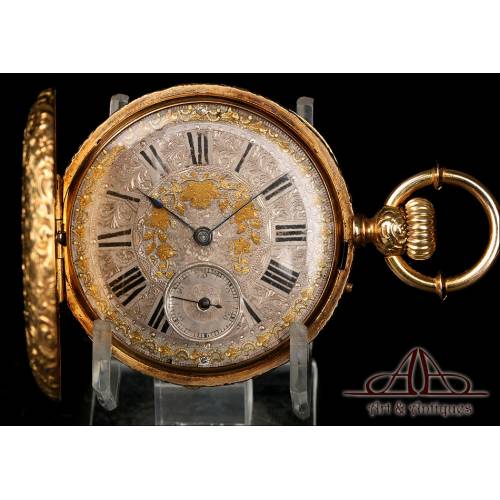 Spectacular Antique Geneva Pocket Watch, 18 K Gold. Switzerland, Circa 1900.