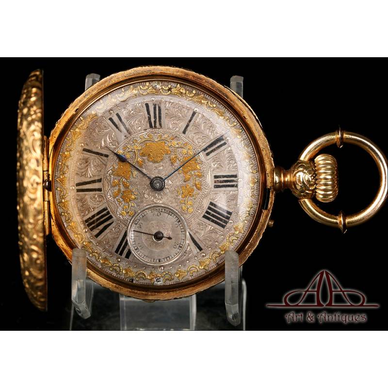 Espectacular Reloj de Bolsillo Ginebrino Antiguo, Oro 18 K. Suiza, Circa 1900