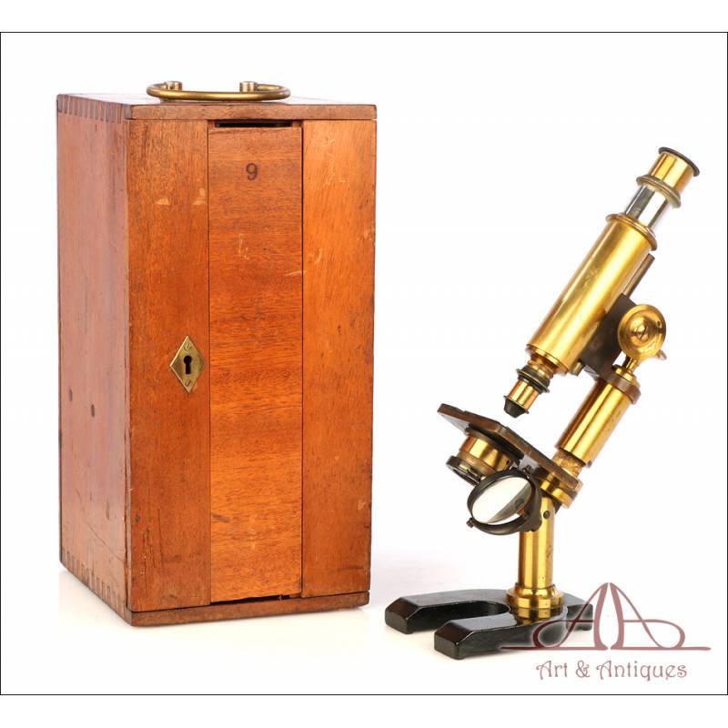 Antiguo Microscopio de Estudiante sin Firmar. Circa 1900