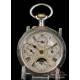 Antiguo Reloj de Bolsillo con Calendario y Fase Lunar en Plata. Francia, Circa 1880