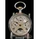 Antique Longines Pocket Watch with Calendar and Moon Phase in Silver. France, Circa 1880