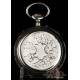 Antique Longines Pocket Watch with Calendar and Moon Phase in Silver. France, Circa 1880