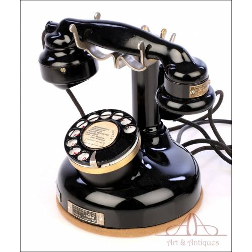 Antique French Metal Telephone with Auxiliary Handset. France, 1930's