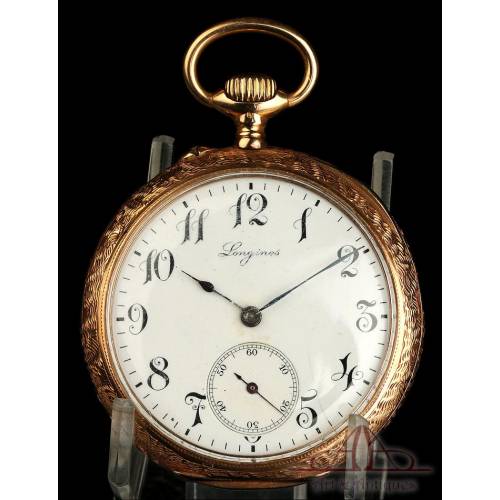 Antiguo Reloj de Bolsillo Longines en Oro de 18K. Suiza, Circa 1900