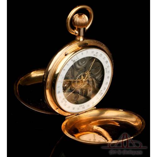 Very Rare Antique Double-Dial Pocket Watch. With Calendar. 18K. Switzerland, Circa 1900