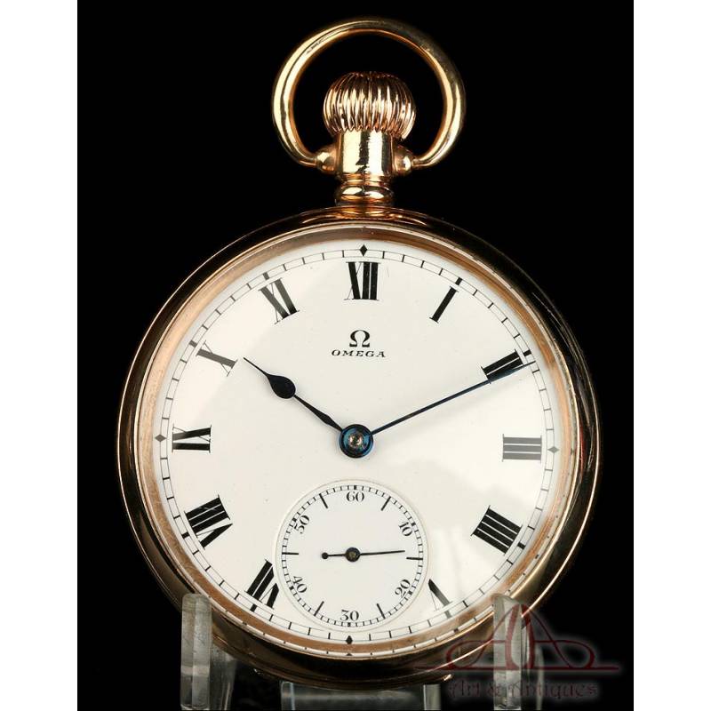 Antiguo Reloj de Bolsillo Omega Chapado en Oro. Suiza, Circa 1920