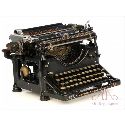 Antigua Máquina de Escribir Underwood 5. Teclado Español. USA, Circa 1920