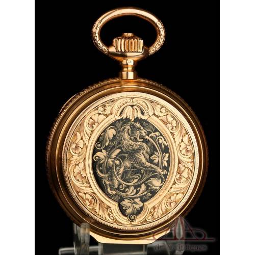 Antique Huguenin & Fils 18K Gold Pocket Watch. Switzerland, Circa 1900