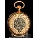 Reloj de Bolsillo Huguenin & Fils Antiguo. Oro de 18K. Suiza, Circa 1900