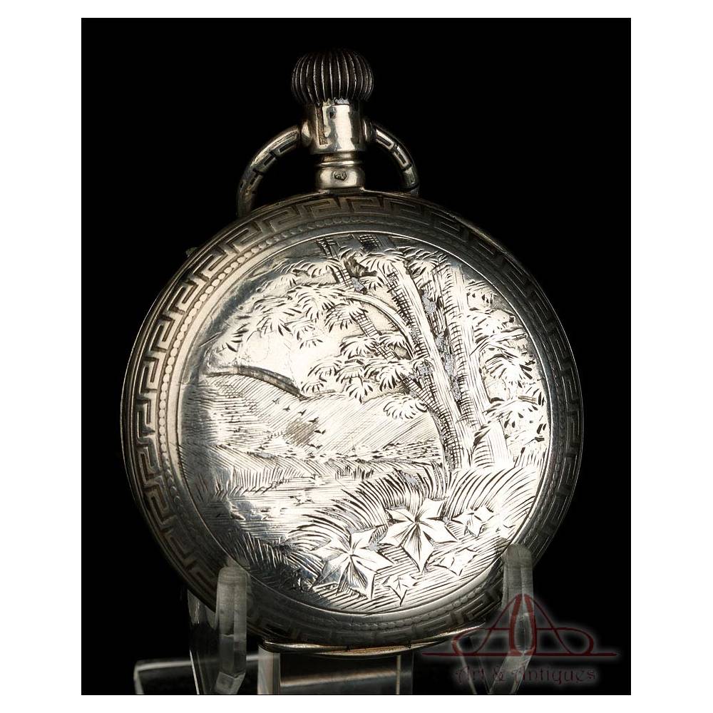 Reloj Bolsillo Antiguo de Tres Tapas en Plata Austria-Hungría, Circa 1900