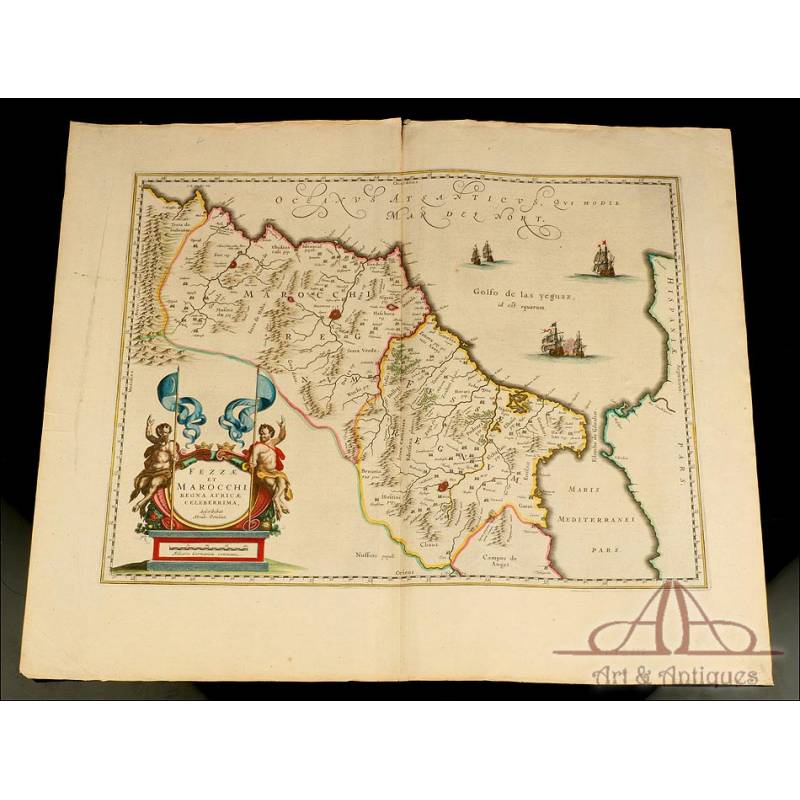 Antiguo Mapa del Reino de Marruecos y Fez. Abraham Ortelius. Holanda, Circa 1641