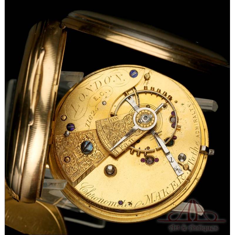 Antiguo Reloj de Bolsillo Semi-Catalino William Bent en Oro de 18K. Inglaterra, 1866