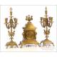 Antique French Bronze Clock and Candelabra Set. France, Circa 1900