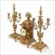 Antique French Bronze Clock and Candelabra Set. France, Circa 1900