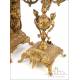 Antique French Bronze Clock and Candelabra Set. France, Circa 1900