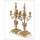 Antique French Bronze Clock and Candelabra Set. France, Circa 1900