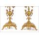 Antique French Bronze Clock and Candelabra Set. France, Circa 1900