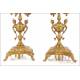 Antique French Bronze Clock and Candelabra Set. France, Circa 1900