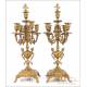 Antique French Bronze Clock and Candelabra Set. France, Circa 1900