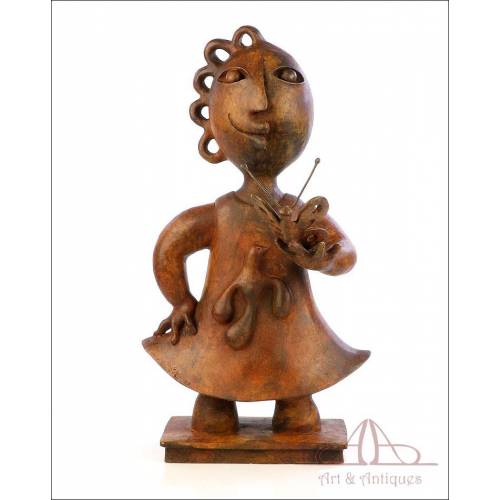 Escultura de bronce Joan Ripollés "La niña de la mariposa". Prueba de artista Nº 2 de 4
