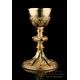 Antique Gilt Solid Silver Chalice with Cabochons. France, 19th Century