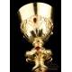 Antique Gilt Solid Silver Chalice with Cabochons. France, 19th Century