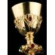 Antique Gilt Solid Silver Chalice with Cabochons. France, 19th Century
