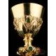 Antique Gilt Solid Silver Chalice with Cabochons. France, 19th Century