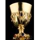 Antique Gilt Solid Silver Chalice with Cabochons. France, 19th Century