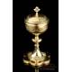 Antique Gilded Solid Silver Ciborium with Three Medallions. France, 19th Century