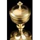 Antique Gilded Solid Silver Ciborium with Three Medallions. France, 19th Century