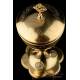 Antique Gilded Solid Silver Ciborium with Three Medallions. France, 19th Century