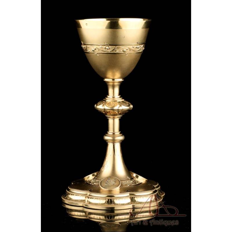 Antique Gilded Silver Chalice with Silver Medallions. France, 19th Century