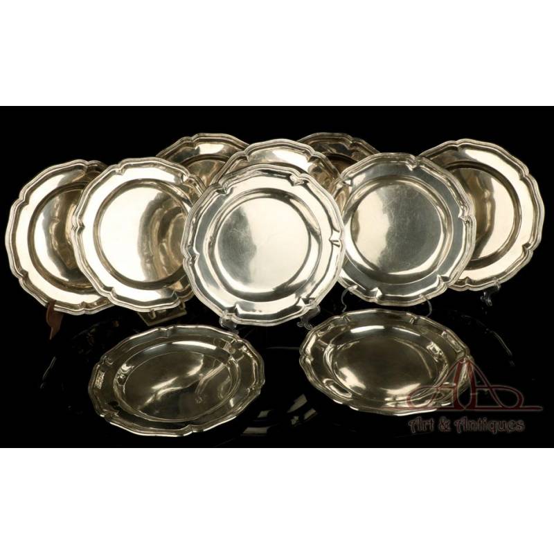 Set of 10 Solid-Silver Under-dishes Made in Spain in the 18th Century. 5 kilos