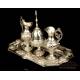 Antique Solid-Silver Liturgical Cruet Set with Bell. Barcelona, Spain, 19th Century