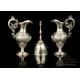 Antique Solid-Silver Liturgical Cruet Set with Bell. Barcelona, Spain, 19th Century