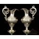 Antique Solid-Silver Liturgical Cruet Set with Bell. Barcelona, Spain, 19th Century