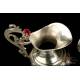 Antique Solid-Silver Liturgical Cruet Set with Bell. Barcelona, Spain, 19th Century