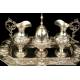 Antique Solid-Silver Liturgical Cruet Set with Bell. Barcelona, Spain, 19th Century