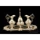 Antique Solid-Silver Liturgical Cruet Set with Bell. Barcelona, Spain, 19th Century