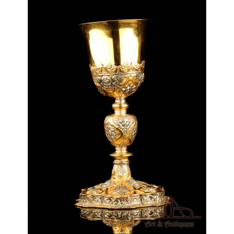 Antique Gold-Plated Metal and Brass Chalice. Probably Spanish, Early 20th Century