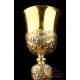 Antique Gold-Plated Metal and Brass Chalice. Probably Spanish, Early 20th Century