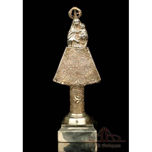 Antique Silver Virgin of the Pillar. Zaragoza, Spain, 19th Century