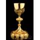 Antique Gilded Solid-Silver Chalice and Storing Case. France, Circa 1900