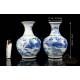 Pair of Antique Chinese Blue and White Porcelain Vases. China, 1723-1735